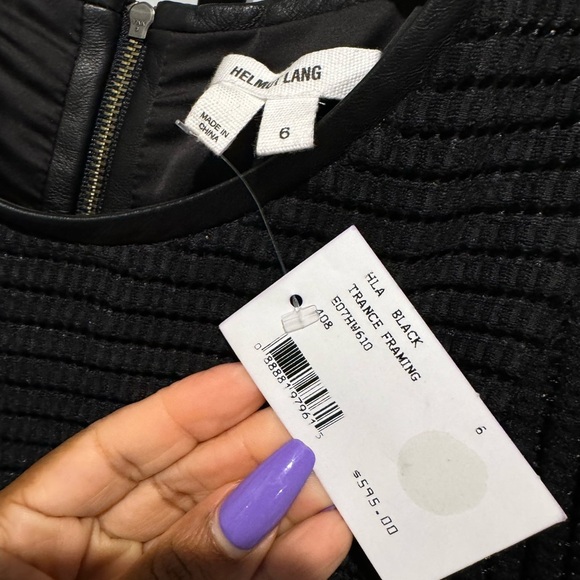 🆕Helmut Lang Leather Trim Knit Sweater Pencil Little Black Dress - Picture 5 of 5